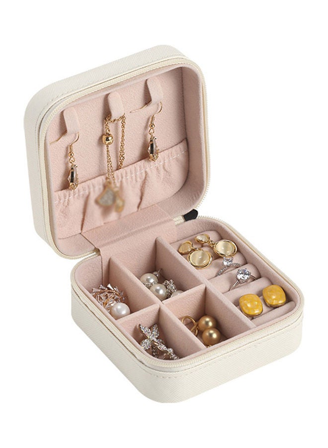 Portable Leather Single Layer Jewelry Box White - Image 1