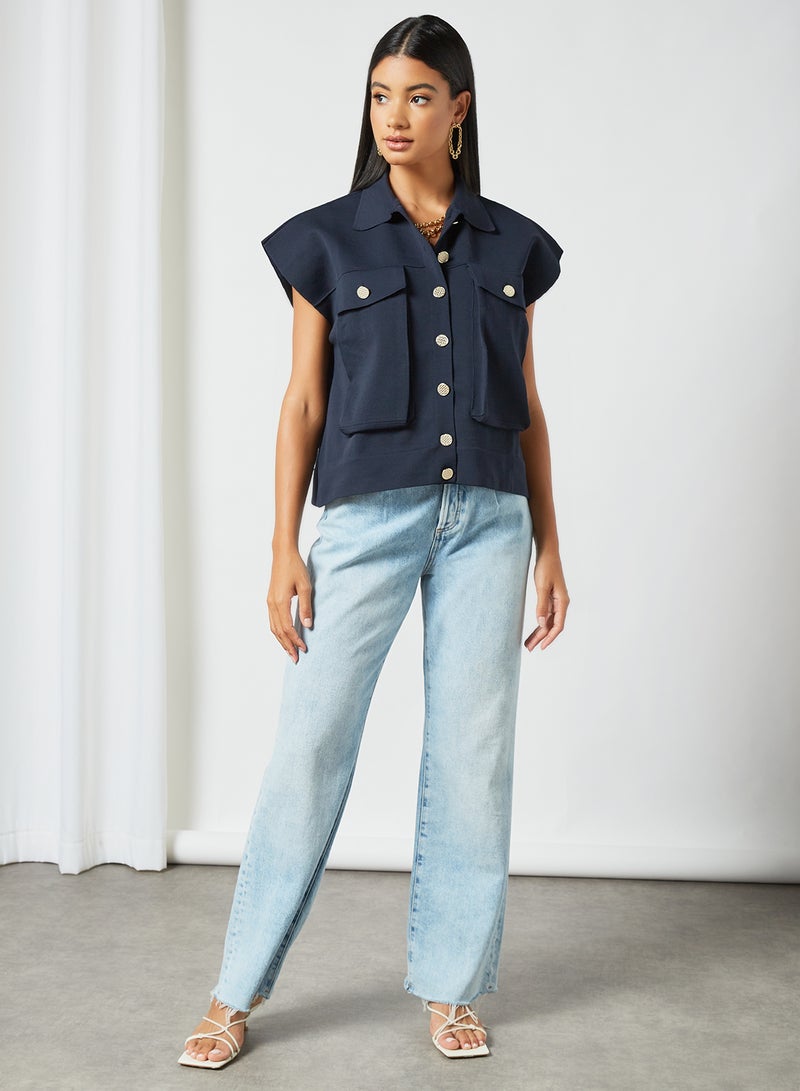 MANGO Button Down Waistcoat Navy - Image 2
