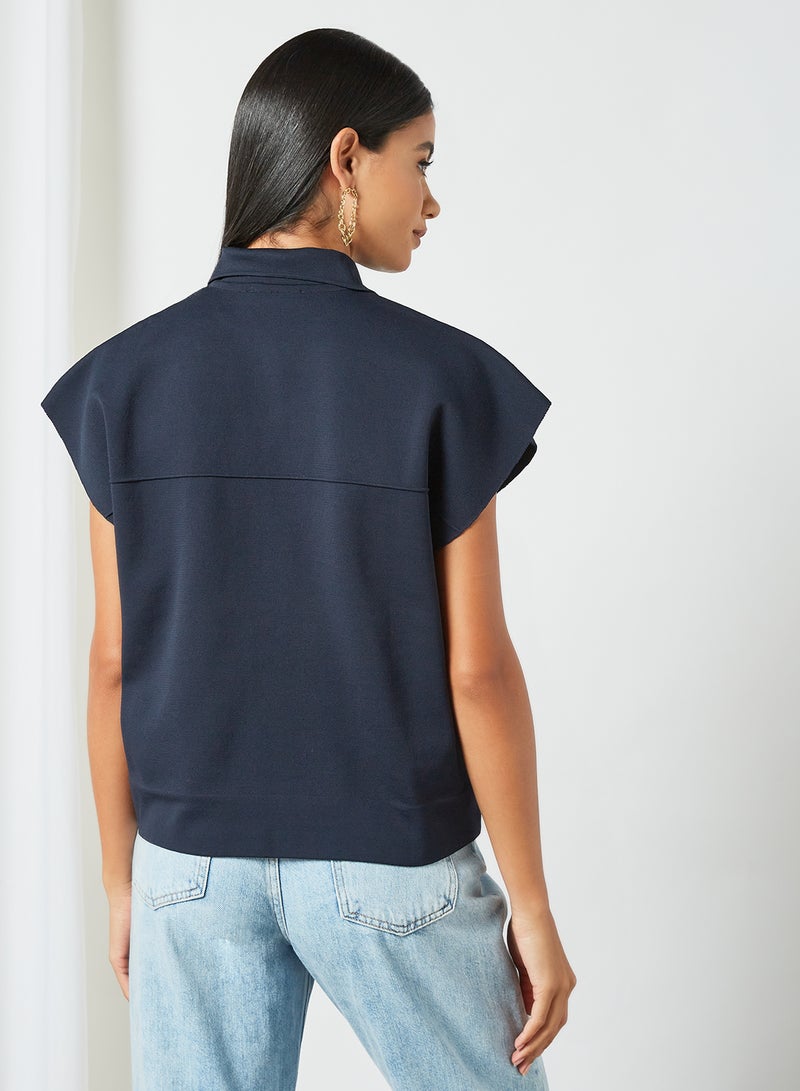 MANGO Button Down Waistcoat Navy - Image 3