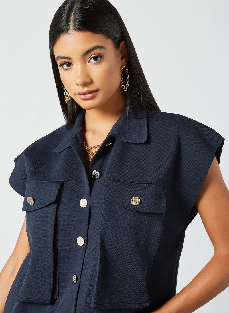 MANGO Button Down Waistcoat Navy - Image 4