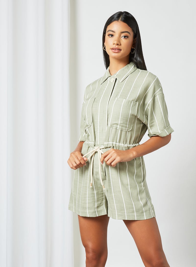 MANGO - Stripe Print Playsuit Green - Image 1