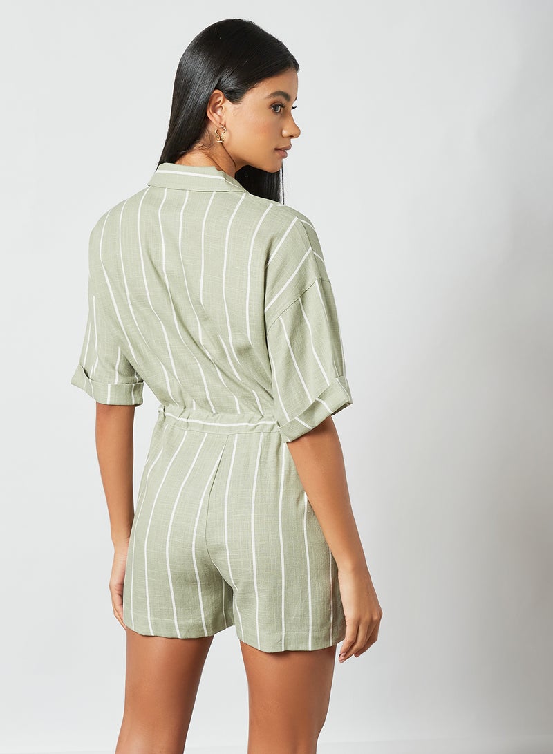 MANGO - Stripe Print Playsuit Green - Image 1