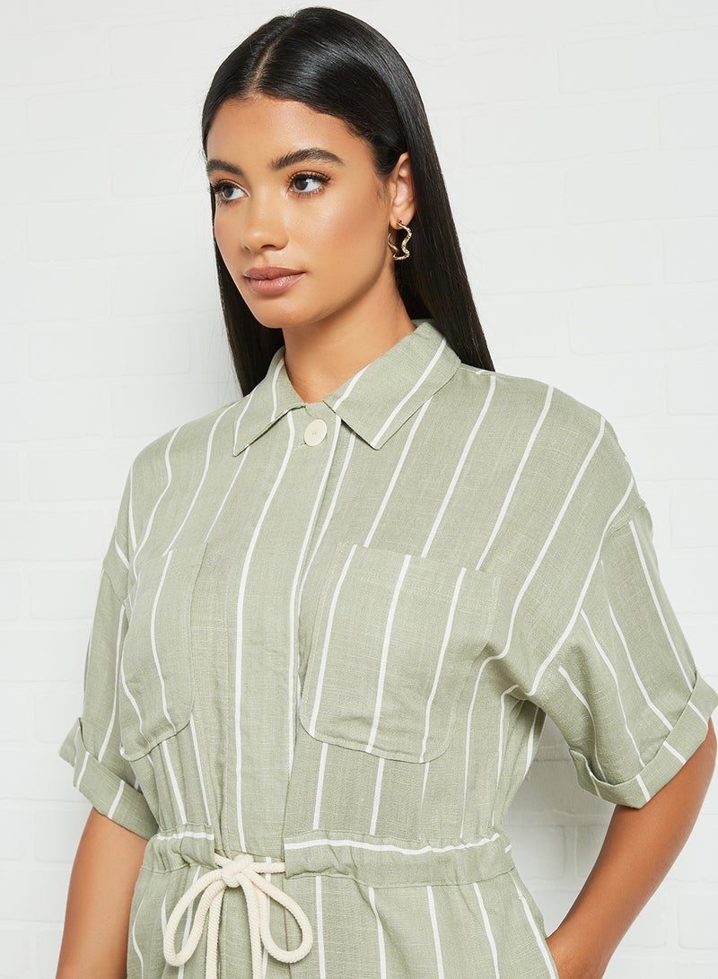 MANGO - Stripe Print Playsuit Green - Image 1
