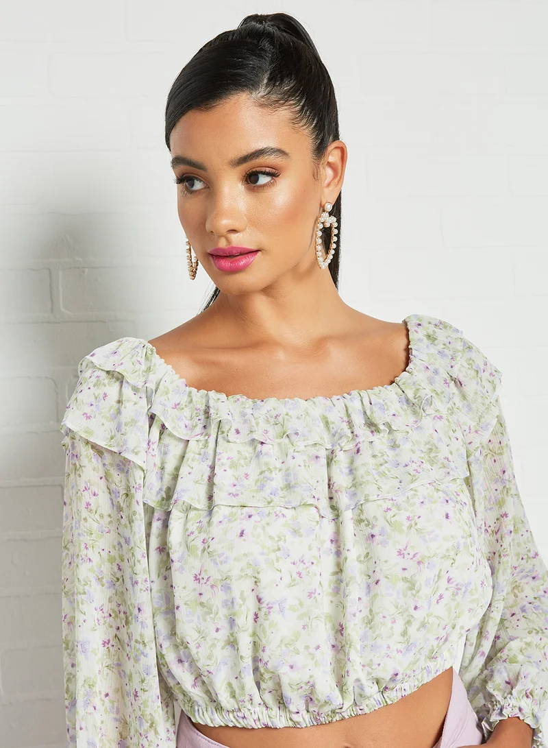 forever new Olivia Ruffle Crop Top Multicolour