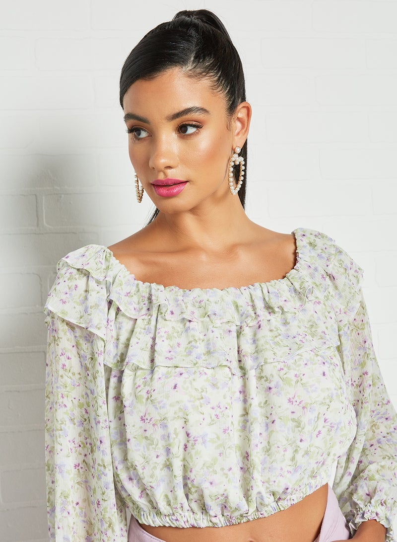 forever new - Olivia Ruffle Crop Top Multicolour - Image 1