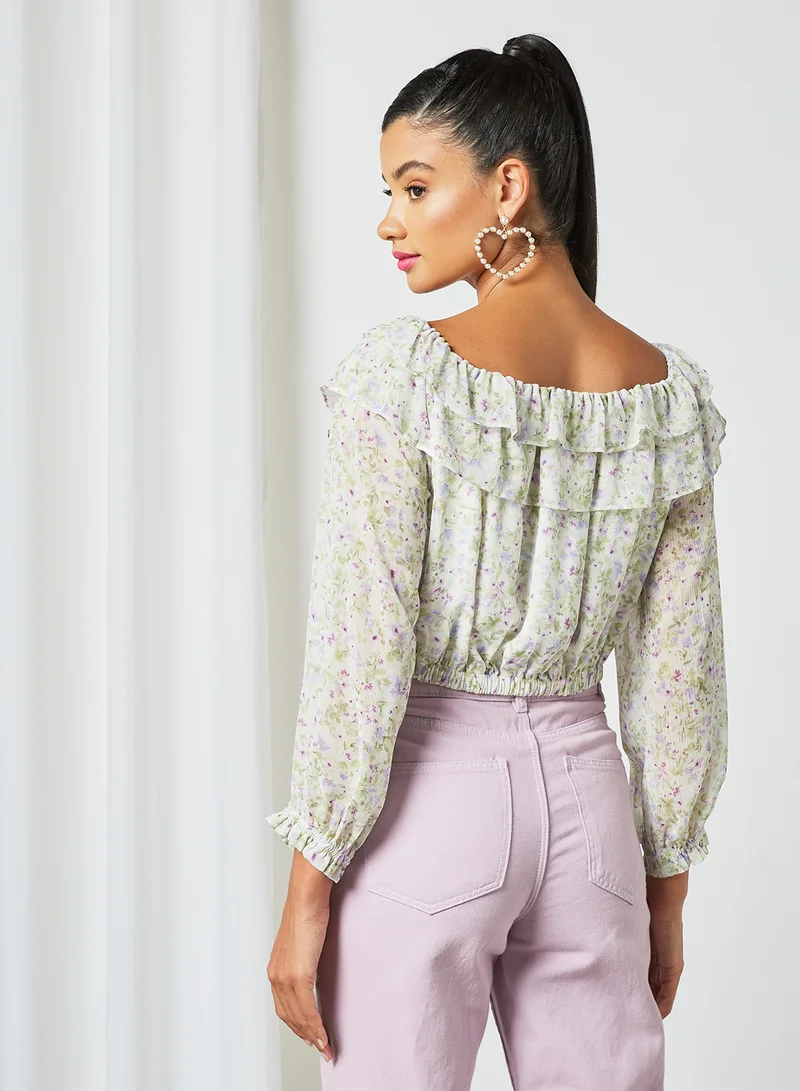 forever new Olivia Ruffle Crop Top Multicolour