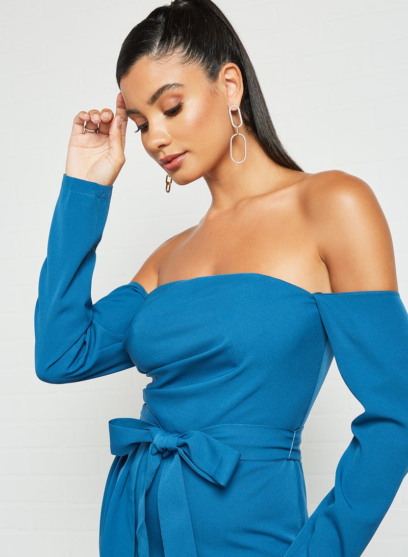 Chi-Chi London - Bardot Mini Dress Blue - Image 1
