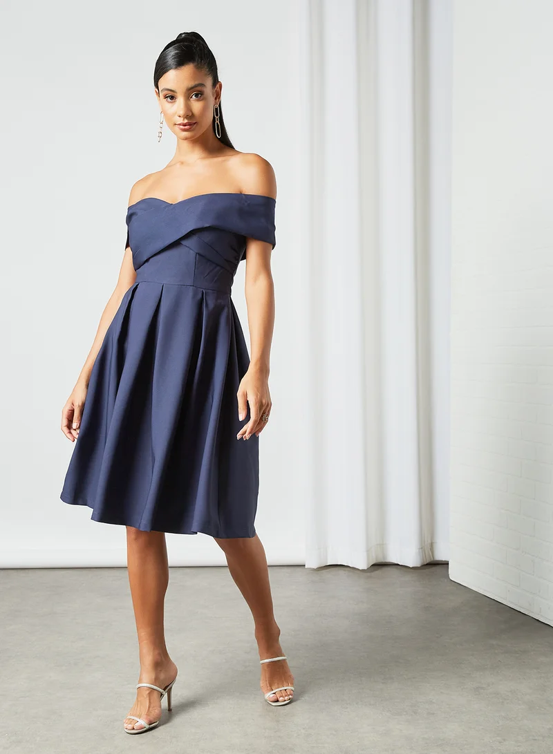 Chi-Chi London Off-Shoulder Dress Navy