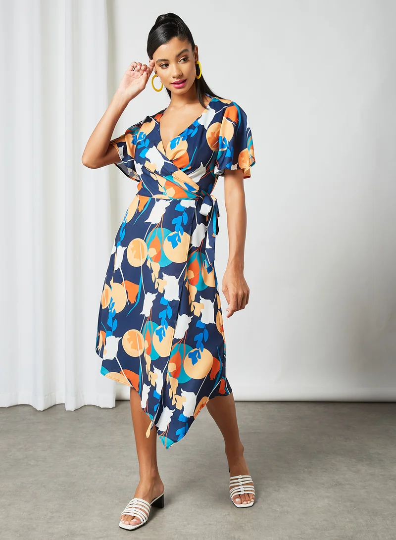 Chi-Chi London Asymmetric Hem Wrap Dress