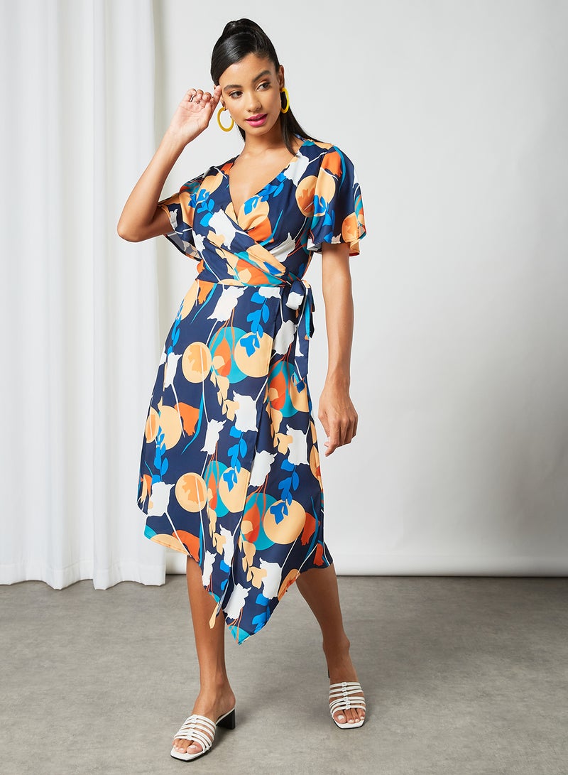 Chi-Chi London - Asymmetric Hem Wrap Dress Navy - Image 1