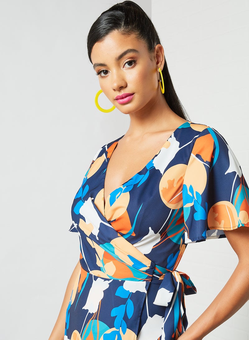 Chi-Chi London - Asymmetric Hem Wrap Dress Navy - Image 1