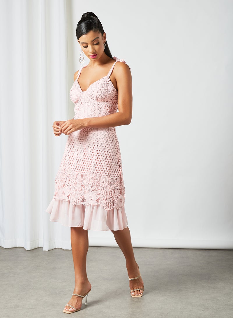 Chi-Chi London - Corset Bodice Crochet Dress Mink - Image 1