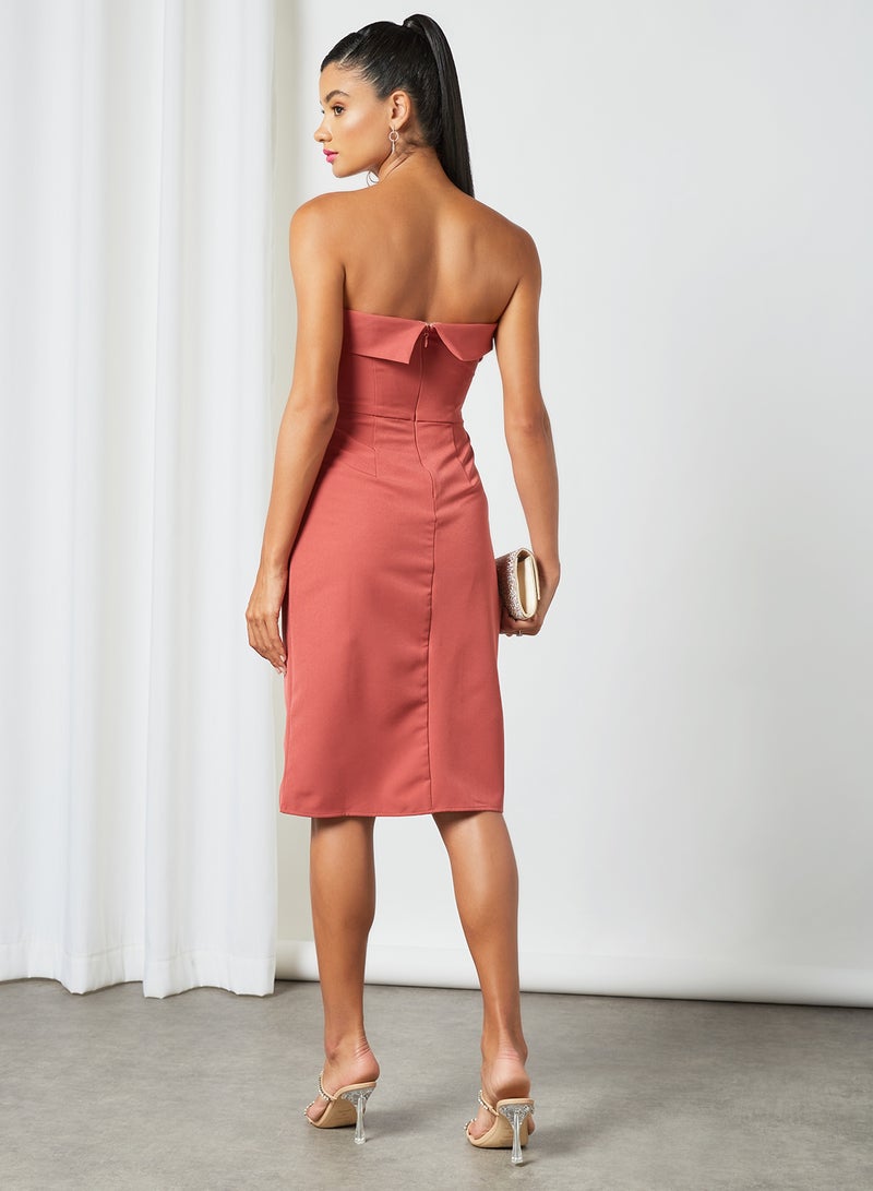 Chi-Chi London - Bandeau Bodycon Dress Rust - Image 1