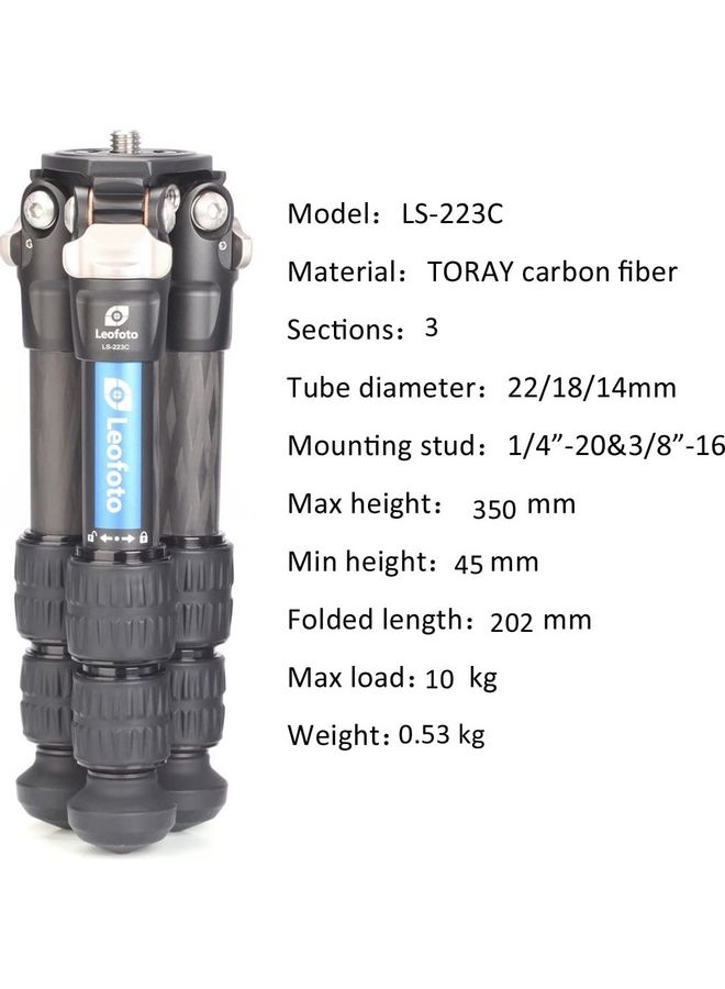 Leofoto Mini Tripod Kit Carbon Fiber CF And Low Profile Ball Head Black  - Image 3