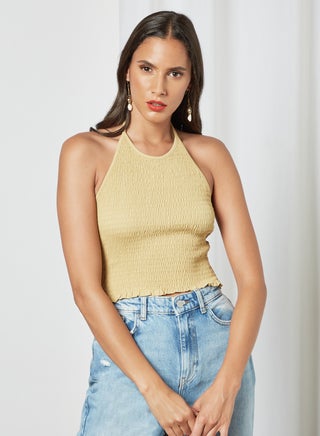 Shirred Detail Halter Top Yellow