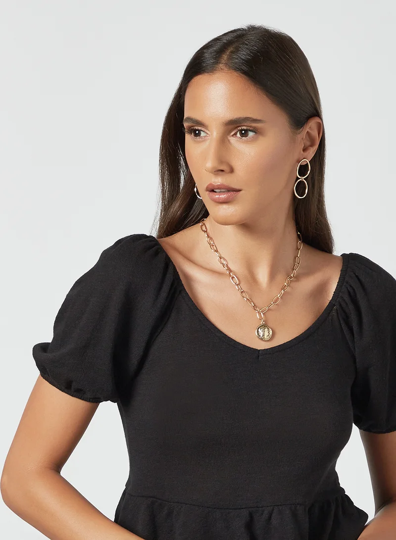 PIECES Ruffle Hem Top Black