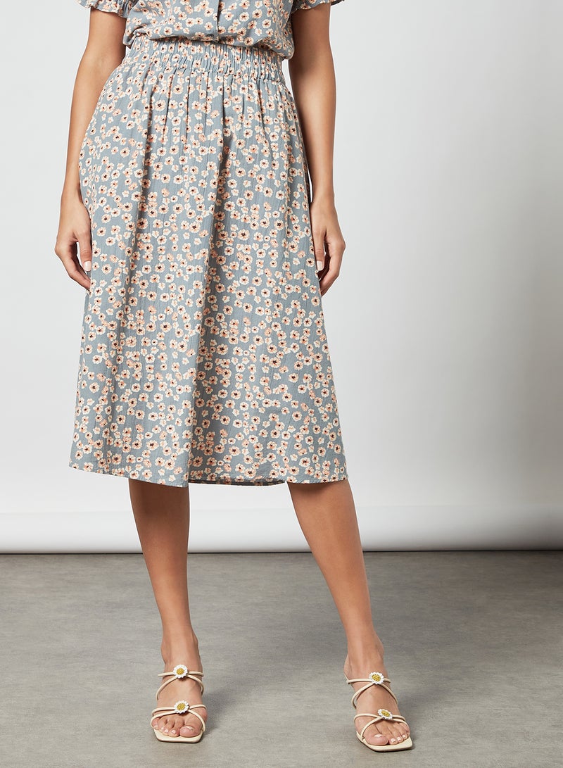 PIECES - Floral Print Midi Skirt Multicolour - Image 1