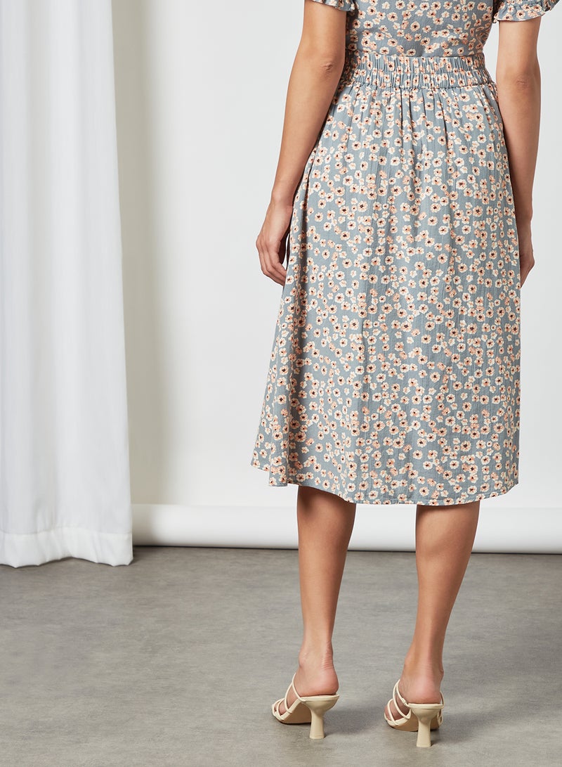 PIECES - Floral Print Midi Skirt Multicolour - Image 1
