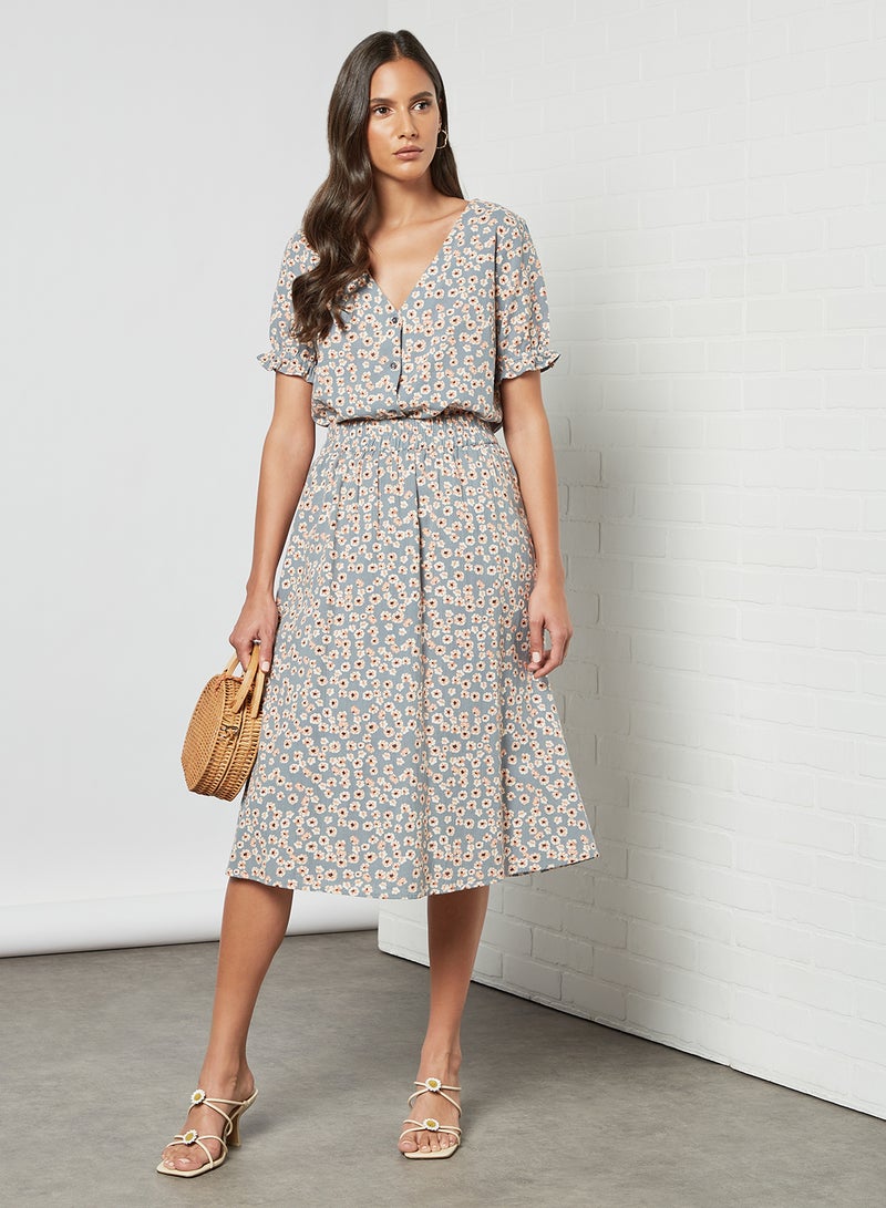 PIECES - Floral Print Midi Skirt Multicolour - Image 1