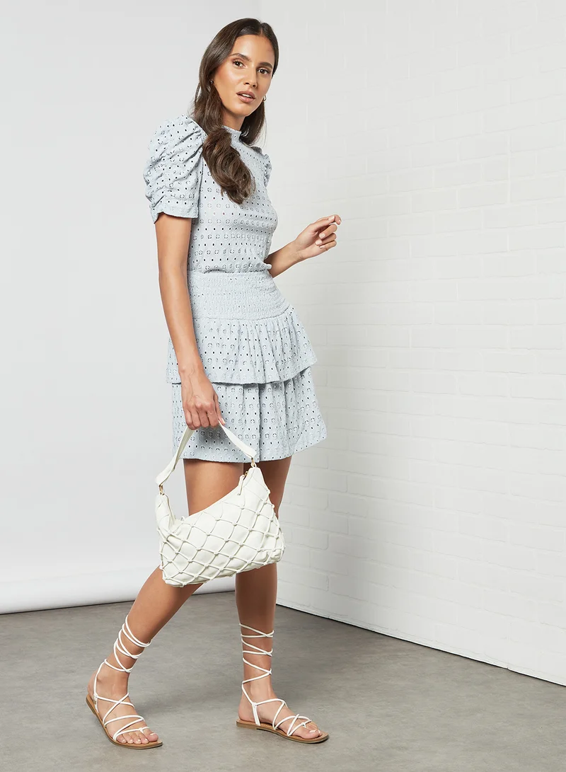 PIECES Layered Broderie Skirt Light Blue