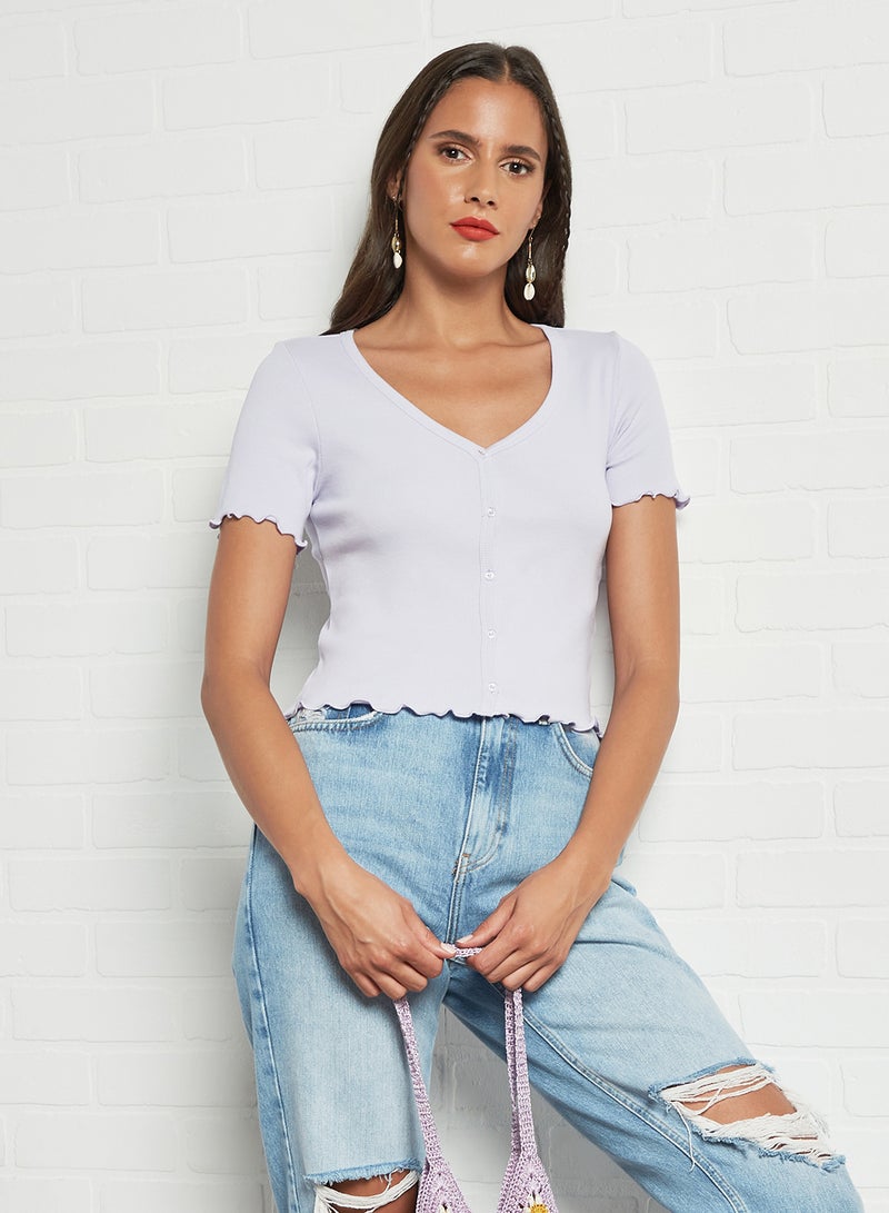 PIECES - Lettuce Edge Crop Top Light Purple - Image 1