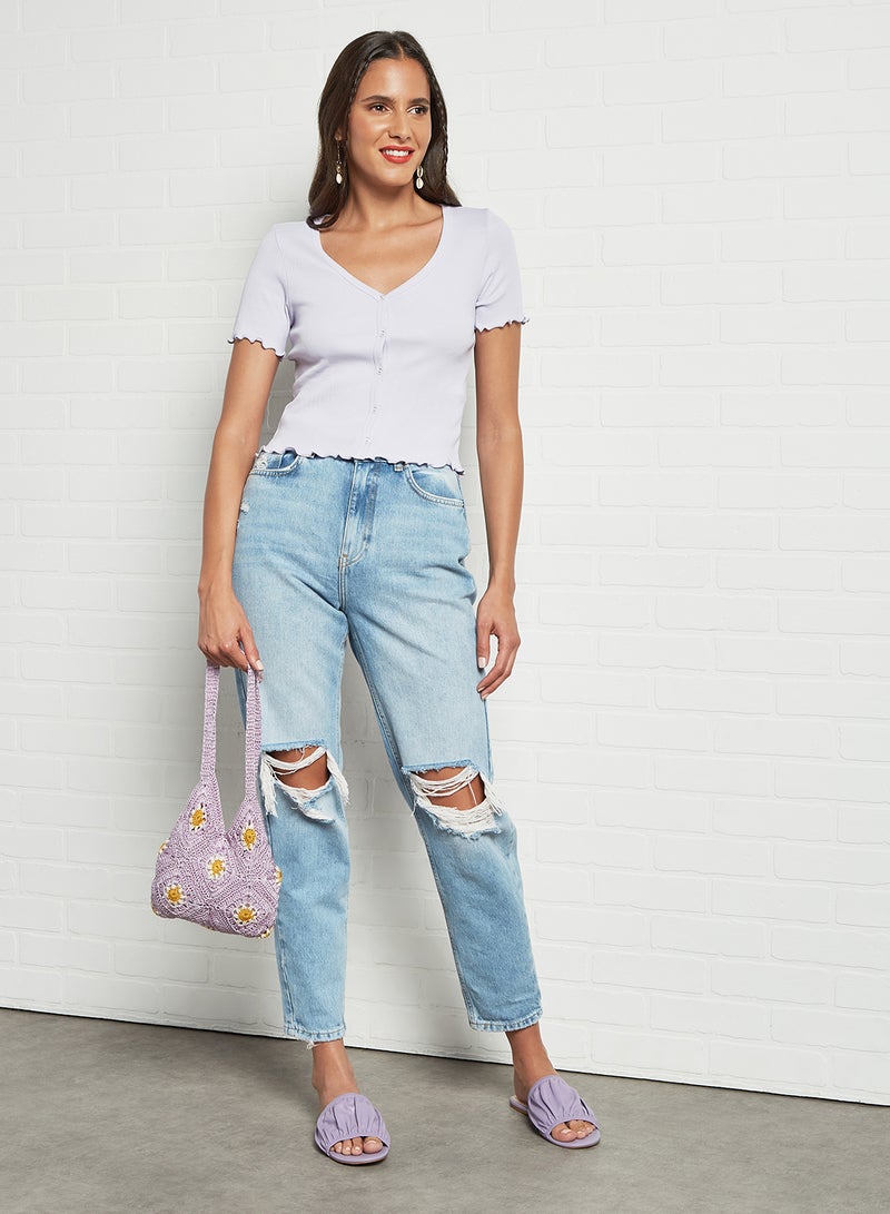 PIECES - Lettuce Edge Crop Top Light Purple - Image 1