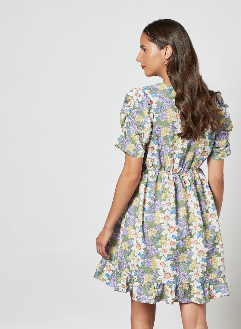 PIECES - Floral Print Mini Dress Multicolour - Image 1