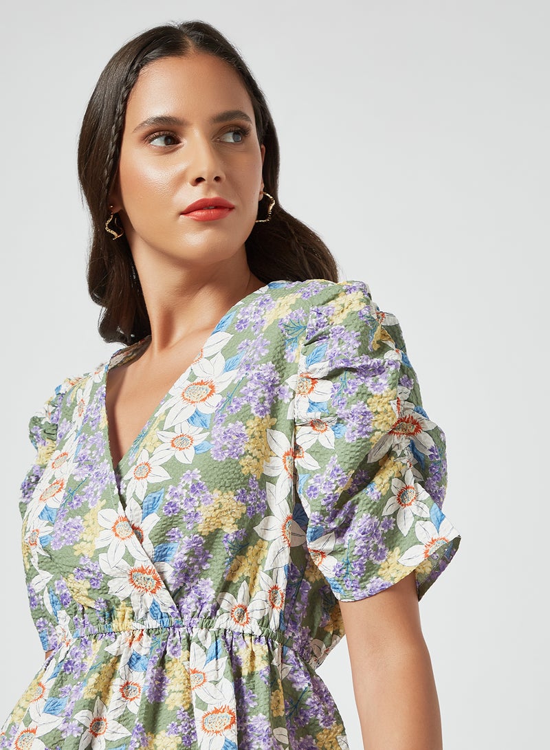 PIECES - Floral Print Mini Dress Multicolour - Image 1