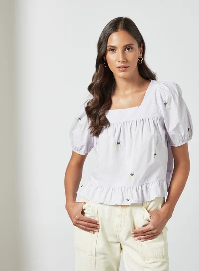 PIECES Puff Sleeve Top Light Purple
