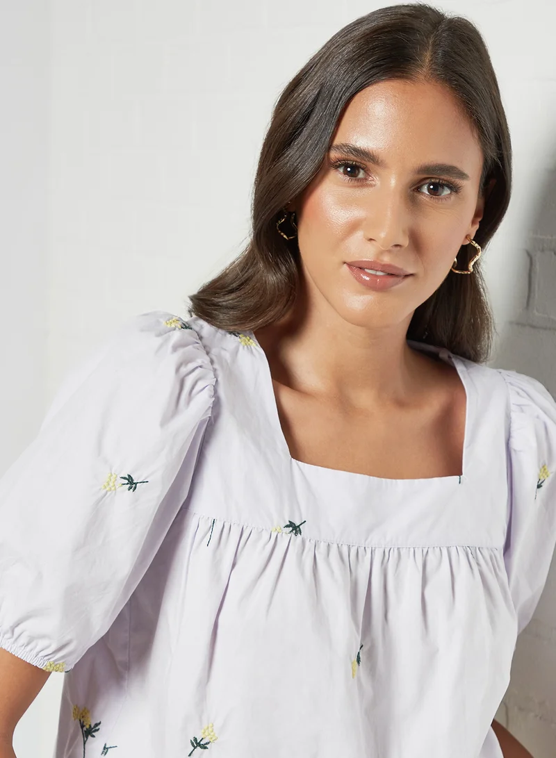 PIECES Puff Sleeve Top Light Purple