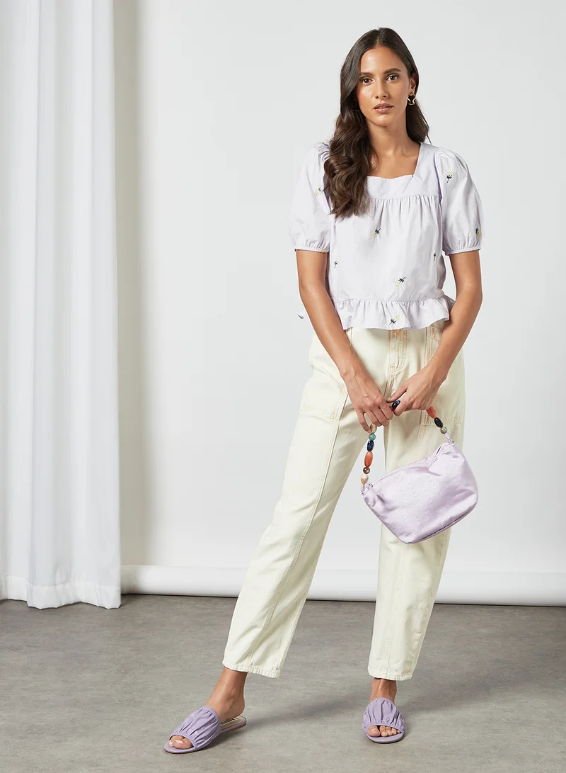 PIECES Puff Sleeve Top Light Purple