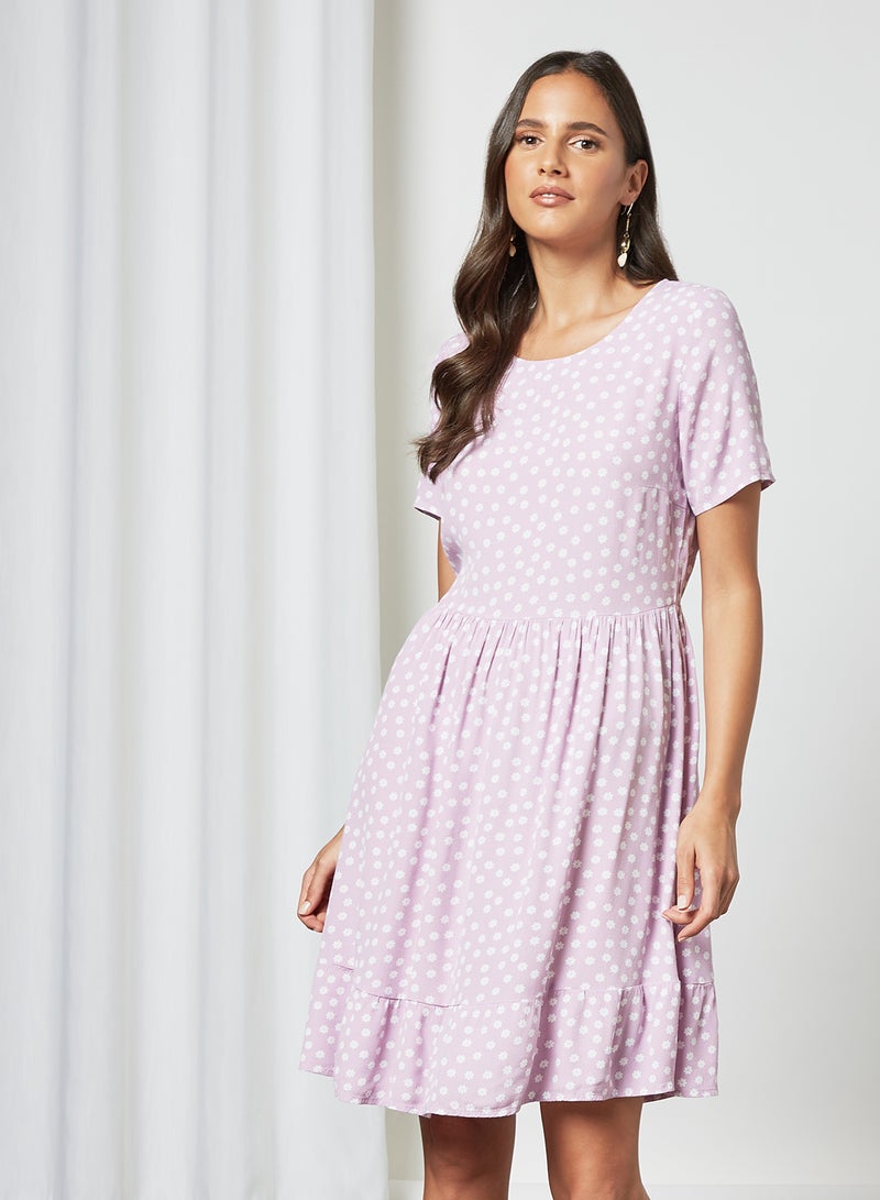PIECES - Floral Print Midi Dress Light Purple - Image 1