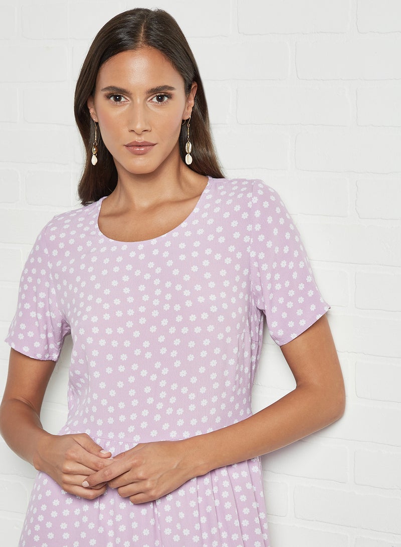PIECES - Floral Print Midi Dress Light Purple - Image 1