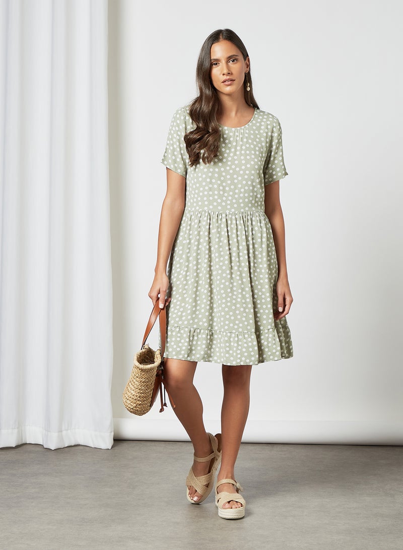 PIECES - Floral Print Midi Dress Green - Image 1