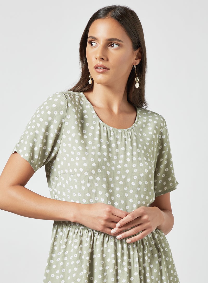PIECES - Floral Print Midi Dress Green - Image 1