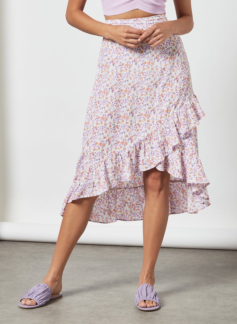PIECES - Floral Print Wrap Midi Skirt Multicolour - Image 1