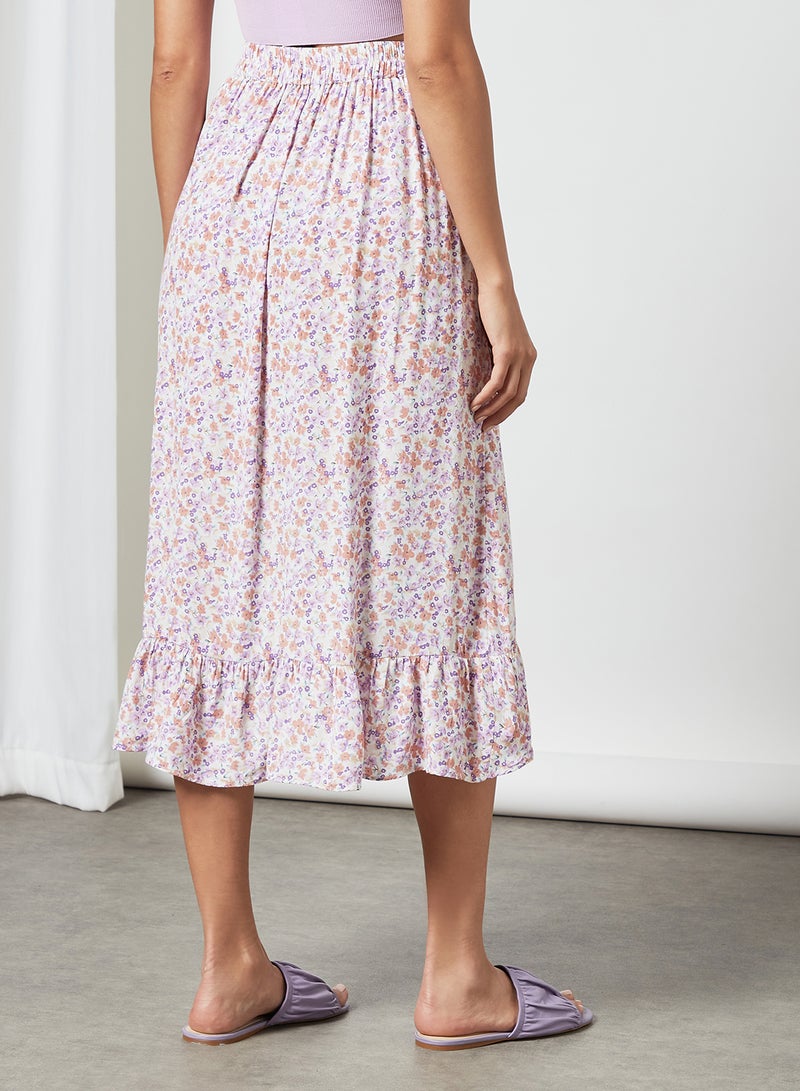 PIECES - Floral Print Wrap Midi Skirt Multicolour - Image 1