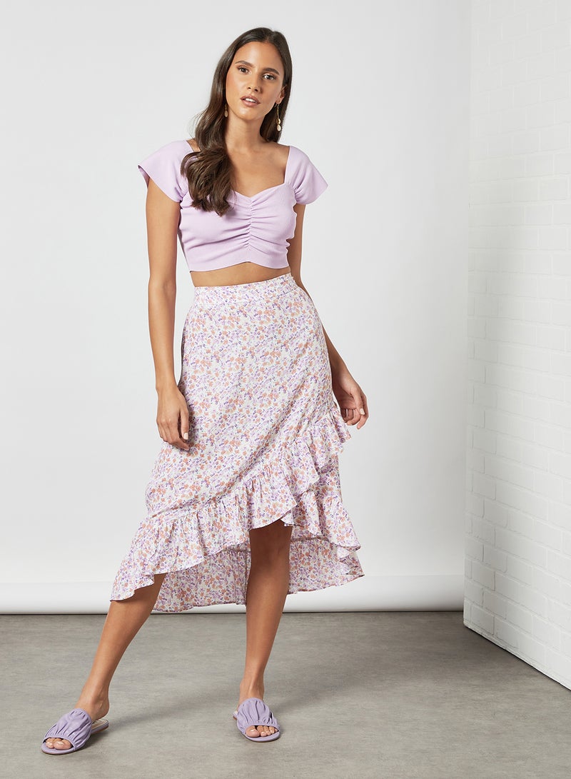 PIECES - Floral Print Wrap Midi Skirt Multicolour - Image 1