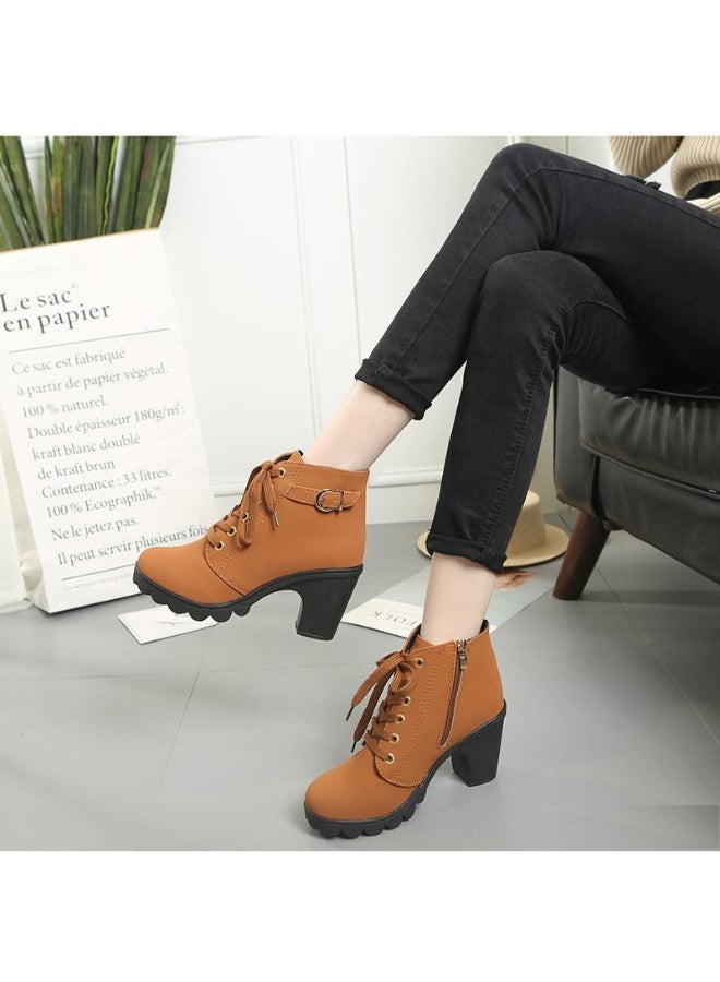 Generic - Marten Zipper Heel Ankle Boots Brown - Image 1