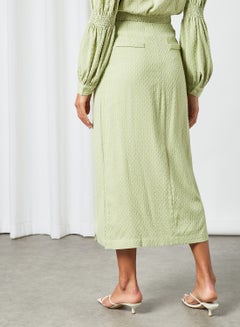GHOSPELL Front Slit Textured Skirt Green  - Image 3