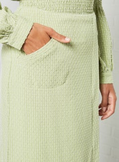 GHOSPELL Front Slit Textured Skirt Green  - Image 4