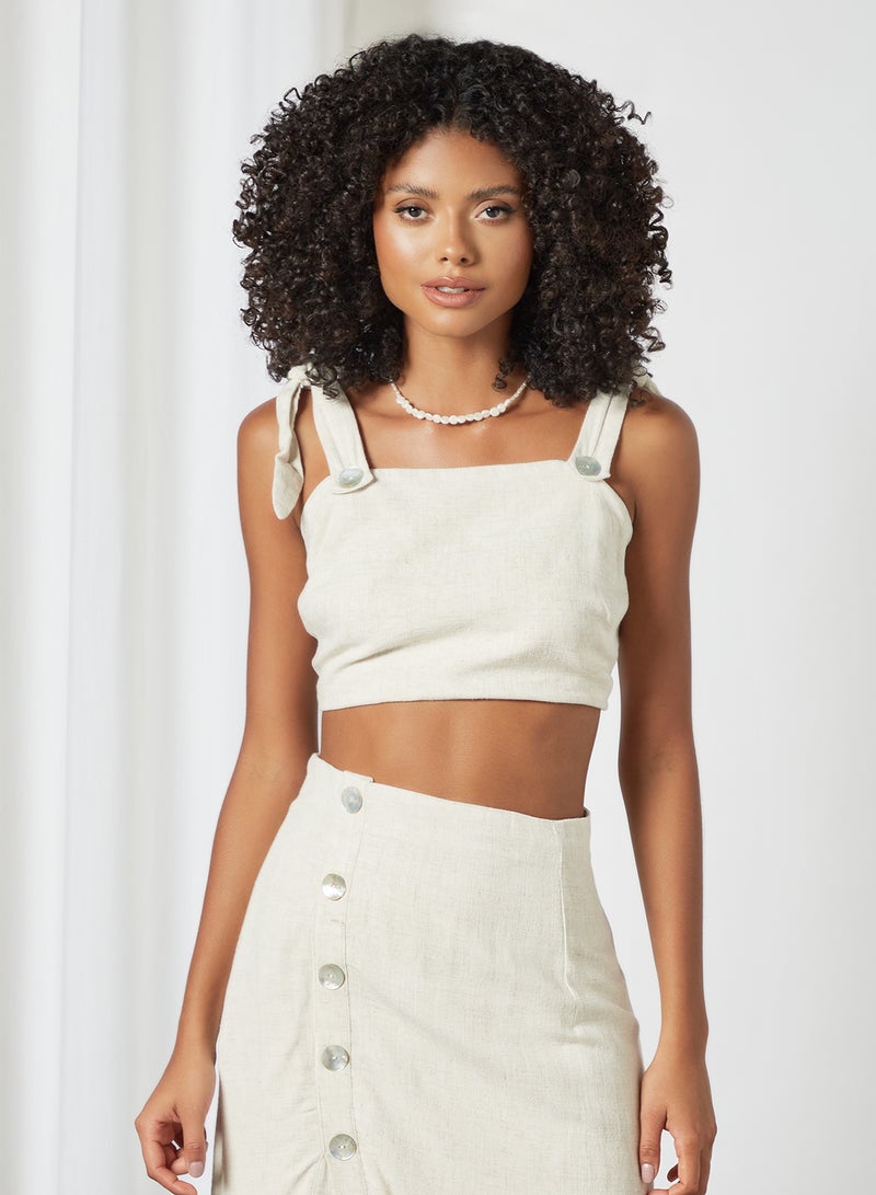 Bardot - Tie Up Crop Top Off-White - Image 1
