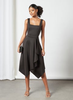 Square Neck Midi Dress Black