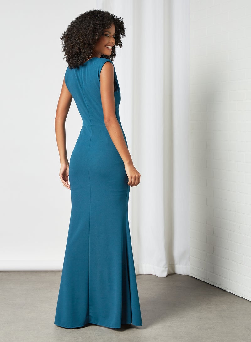 WaL G Italy - Padded Plunge Neck Maxi Dress Blue - Image 1