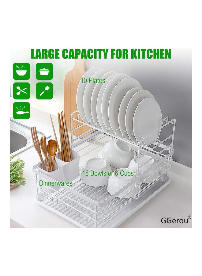 Double Layer Dish Drying Rack Set White 43 x 32 x 27cm - Image 2