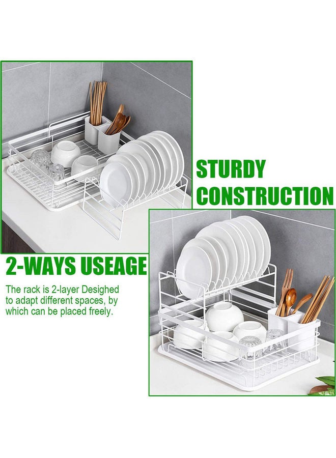 Double Layer Dish Drying Rack Set White 43 x 32 x 27cm - Image 3