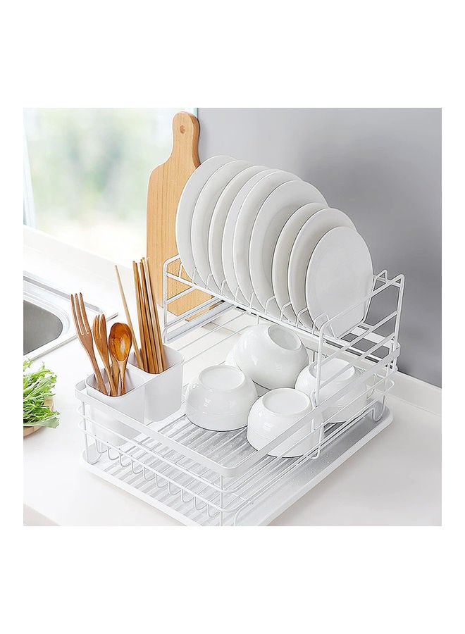 Double Layer Dish Drying Rack Set White 43 x 32 x 27cm - Image 1