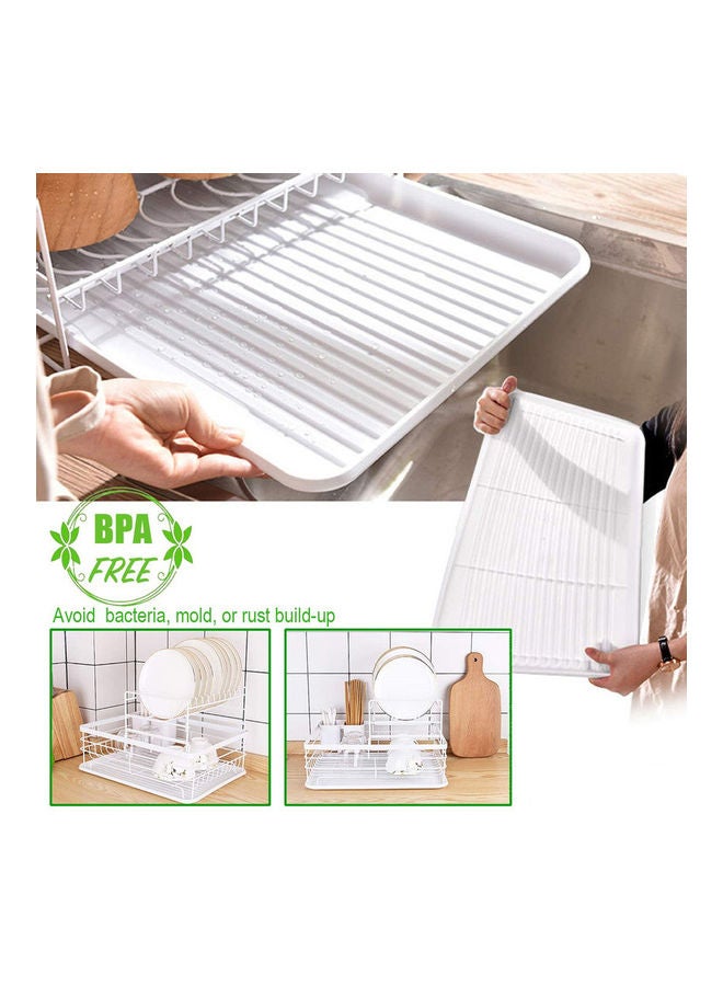 Double Layer Dish Drying Rack Set White 43 x 32 x 27cm - Image 4