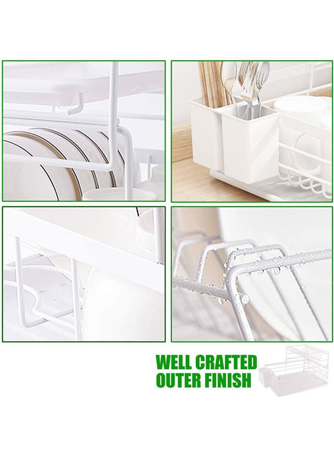 Double Layer Dish Drying Rack Set White 43 x 32 x 27cm - Image 5