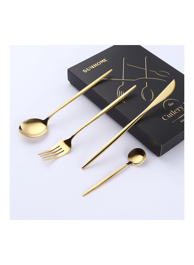 صن هوم طقم أدوات مائدة من الستانلس ستيل مكون من 4 قطع ذهبي - Image 5